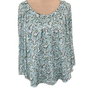 LC Lauren Conrad Blue and Green Floral Blouse Size L Spring Summer Cottagecore